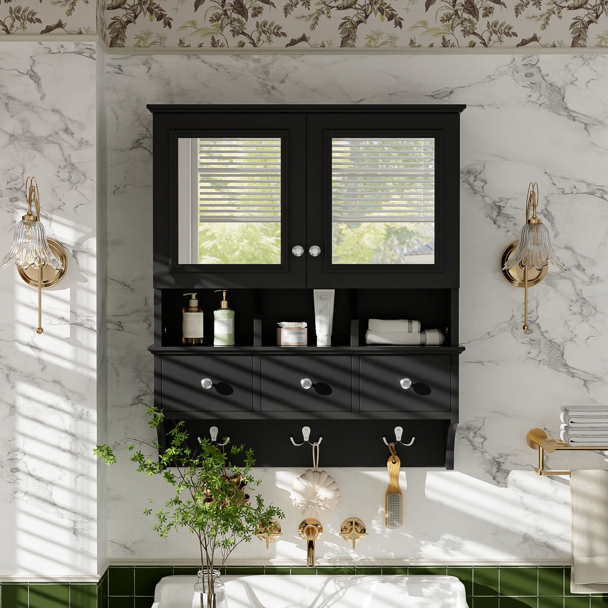 Modern Bathroom Mirror Cabinet With Drawers, Organizer Hooks, And High-Definition Mirrors, photo 25 of 29