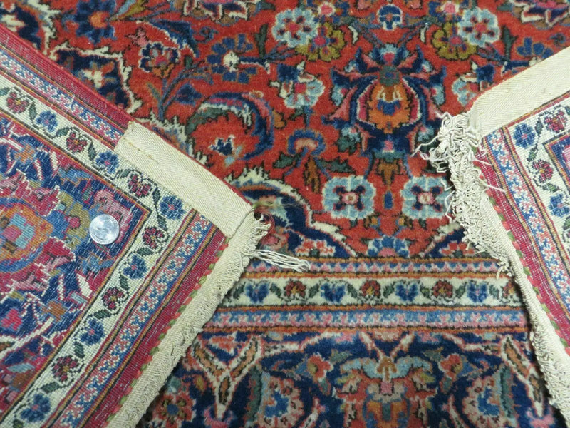 Persian Kashan Rug 4x7, Red and Navy Blue Semi Antique Vintage Wool Oriental Carpet, Hand Knotted Rug, Floral Medallion, High Quality Fine Carpet by Jewel Rugs