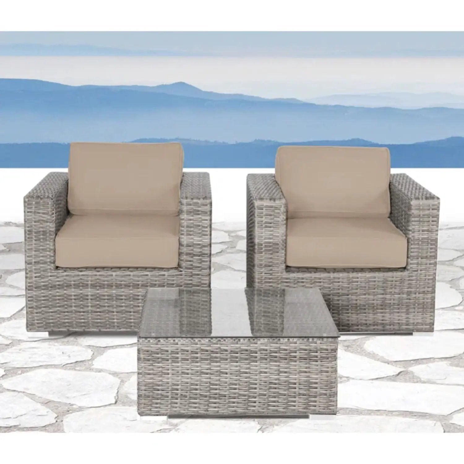 Wicker Seating Group Set With Table And Cushions by Unique Piece Furniture