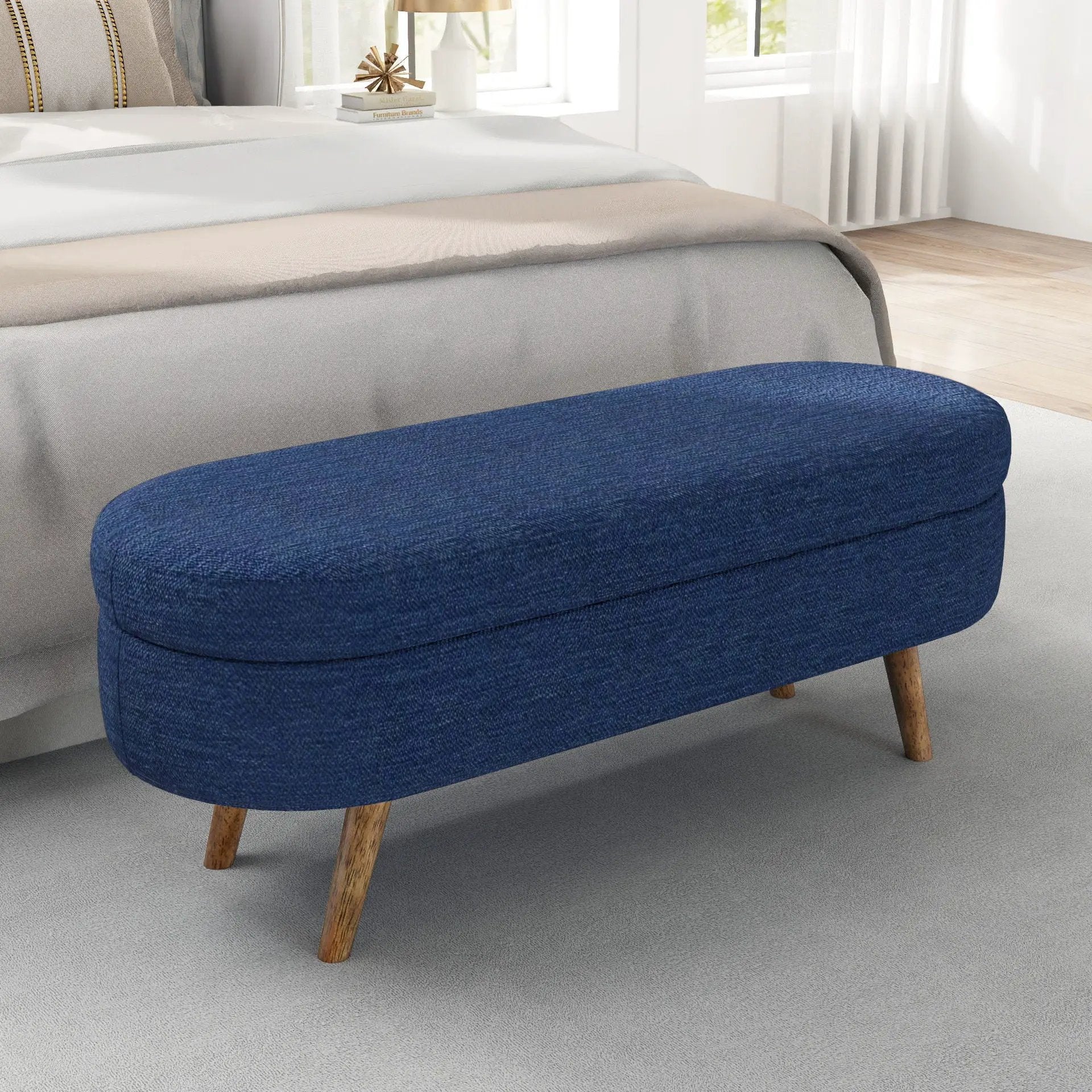 Ottoman Oval Storage Bench With Rubber Wood Legs by Unique Piece Furniture