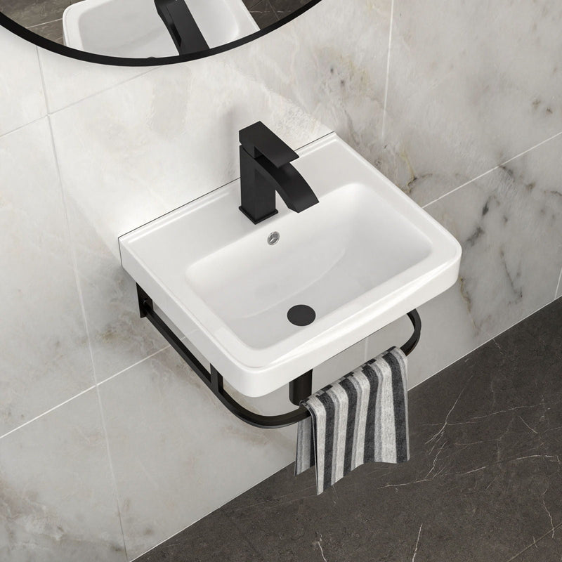Wall Mounted Bathroom Sink With Towel Bar & Overflow - White / Black by HouseOfZazla