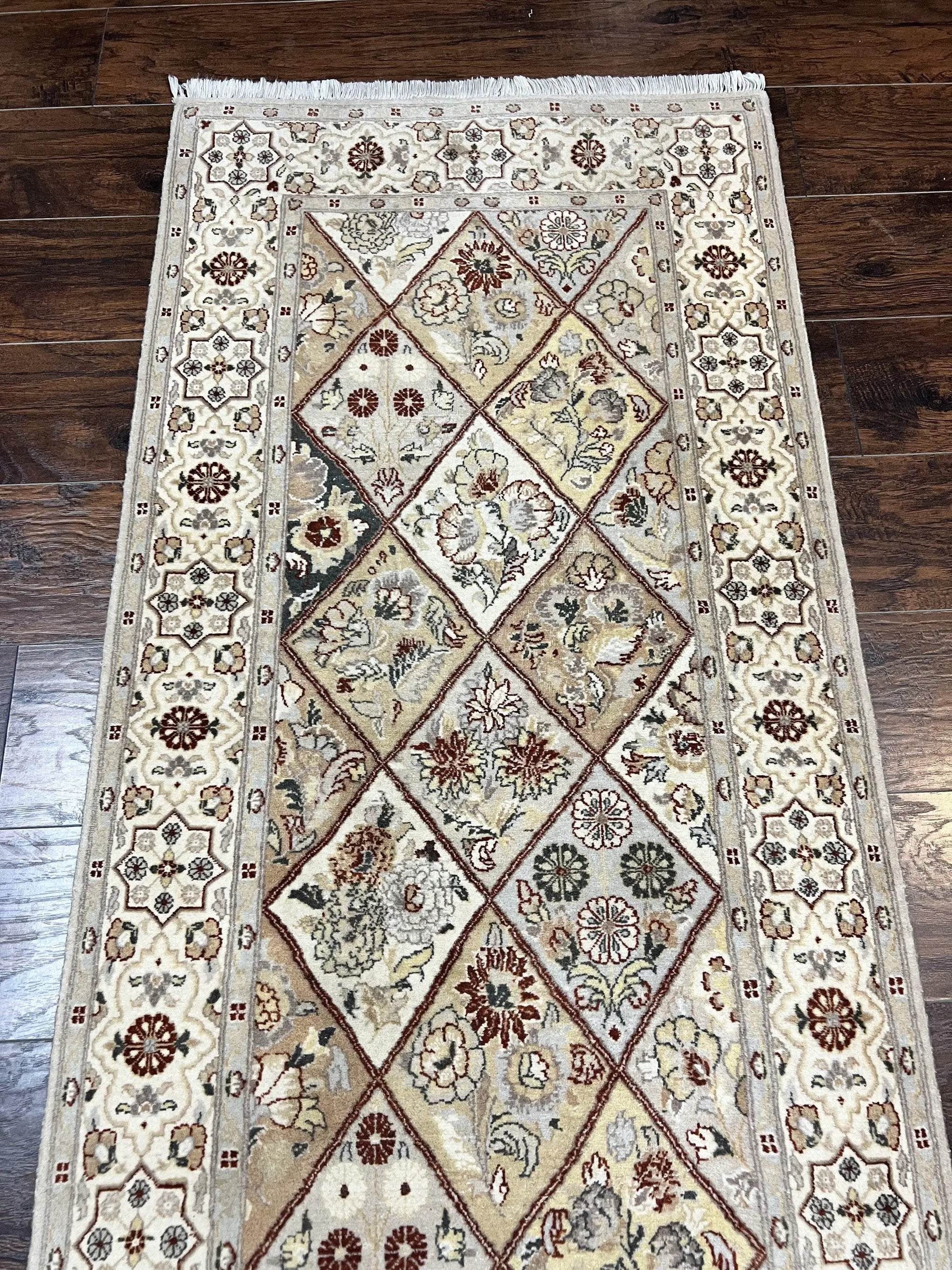 Pak Persiann Runner Rug 2.7 x 12, Handmade Wool Vintage Hallway Rug, Panel Design by Jewel Rugs