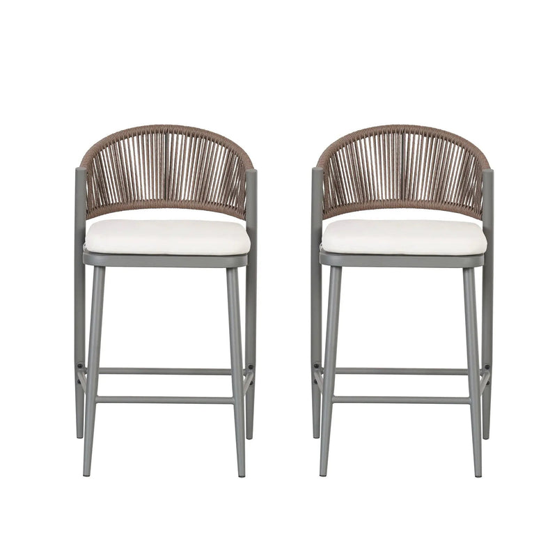 Outdoor 26" Counter Height Metal Frame Counter Stools With Scallop Shaped Backrest & Water Resistant Cushions by HouseOfZazla