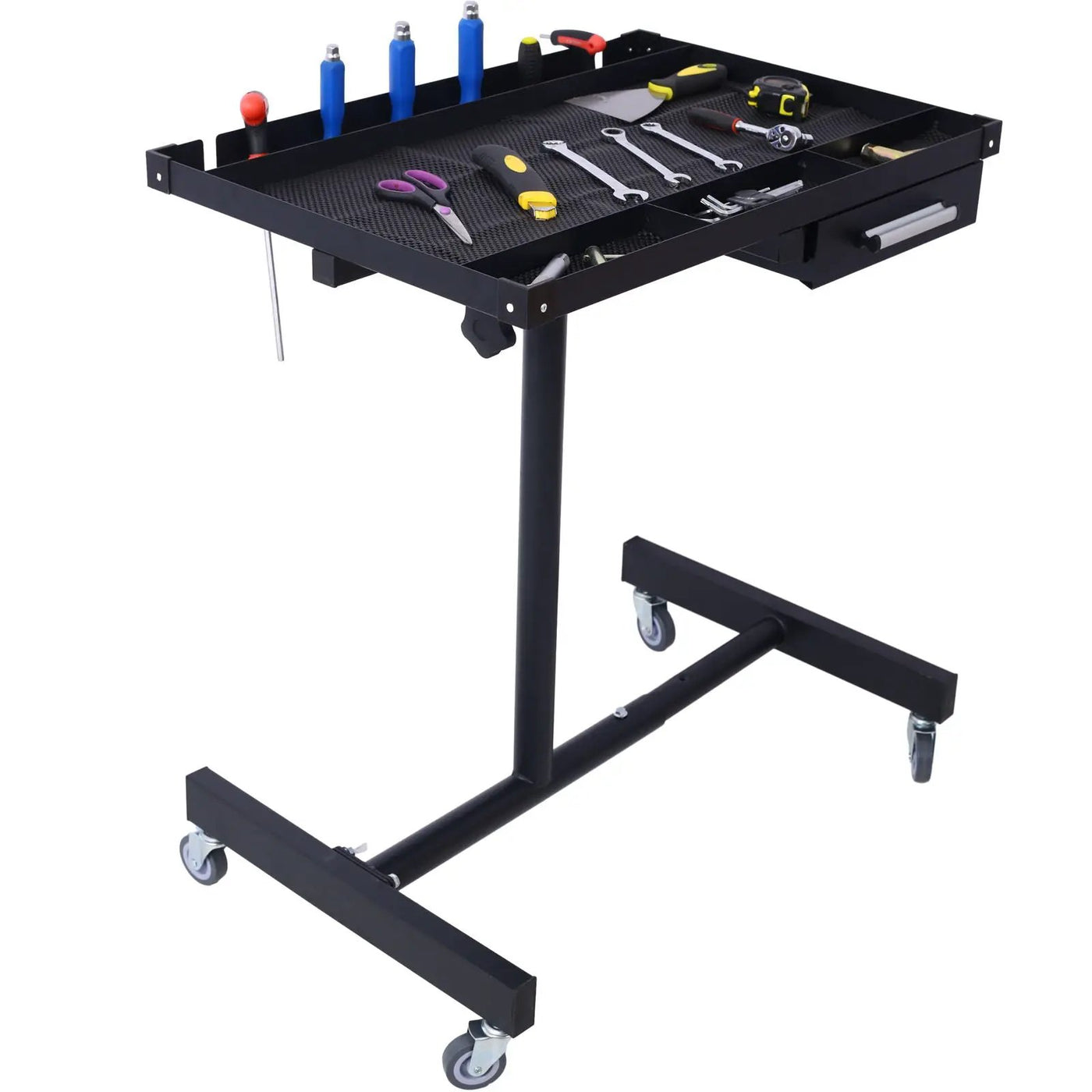 Adjustable Tear Down Work Table With Drawer For Garages, Repair Shops, And Diy, Portable, (4) 2.5" Swivel Casters, 220 Pound Capacity, Rubber Corners, Heavy Duty Steel by Unique Piece Furniture