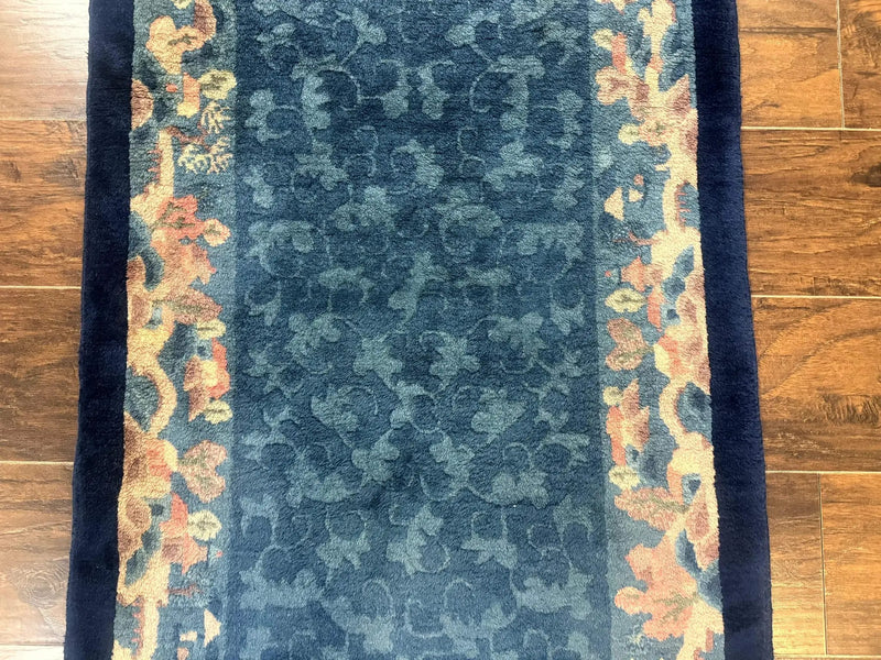 Blue Chinese Wool Rug 2.5 x 4, Peking Rug, Fete Rug, Semi Antique Chinese Carpet by Jewel Rugs