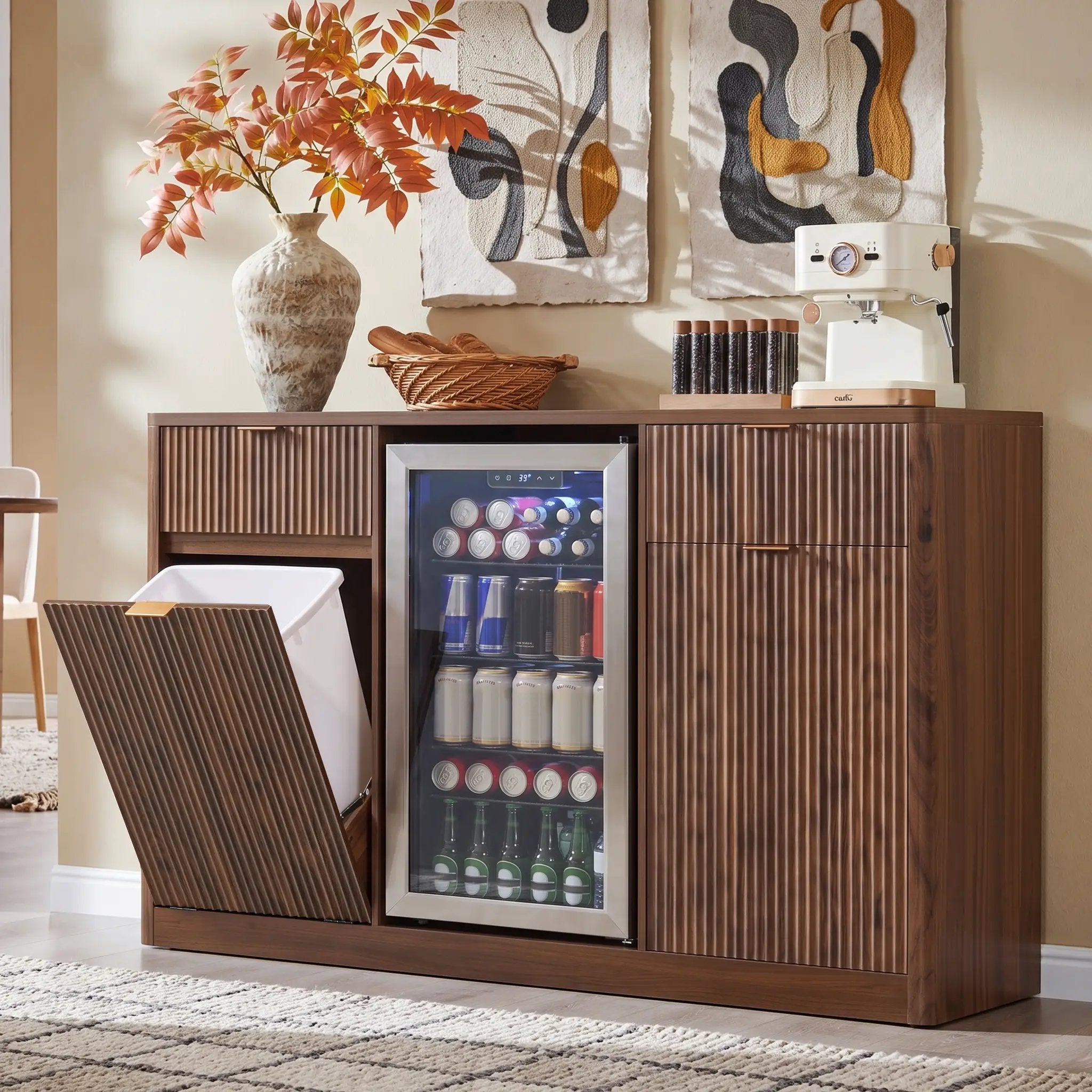 K&K 59" Coffee Bar Cabinet with Fridge Space by HouseOfZazla