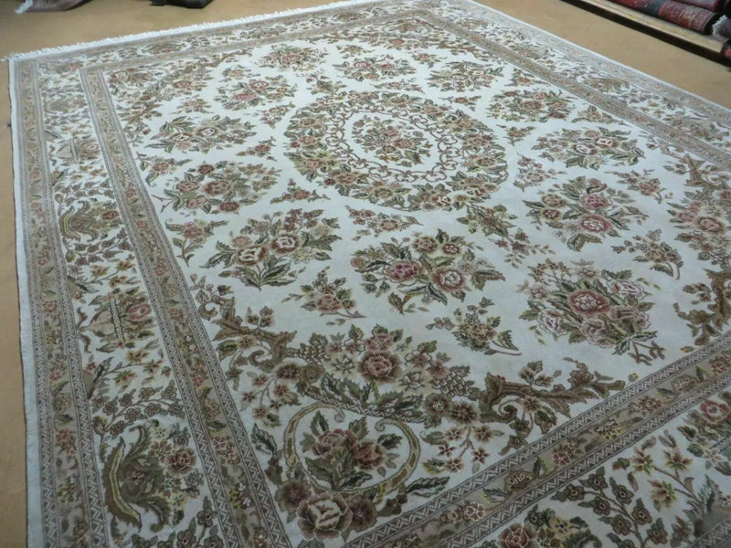 8' X 10' Handmade Chinese Floral Oriental Wool Silk Accent Rug Ivory Organic by Jewel Rugs