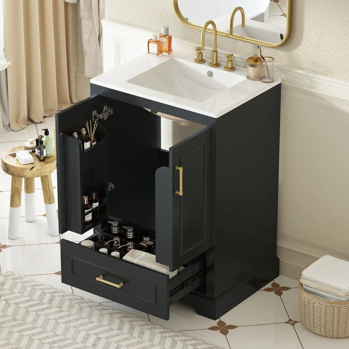 Bathroom Vanity With Sink, 1 Divided Drawer And 2 Soft Close Doors With Double Shelf, photo 19 of 20