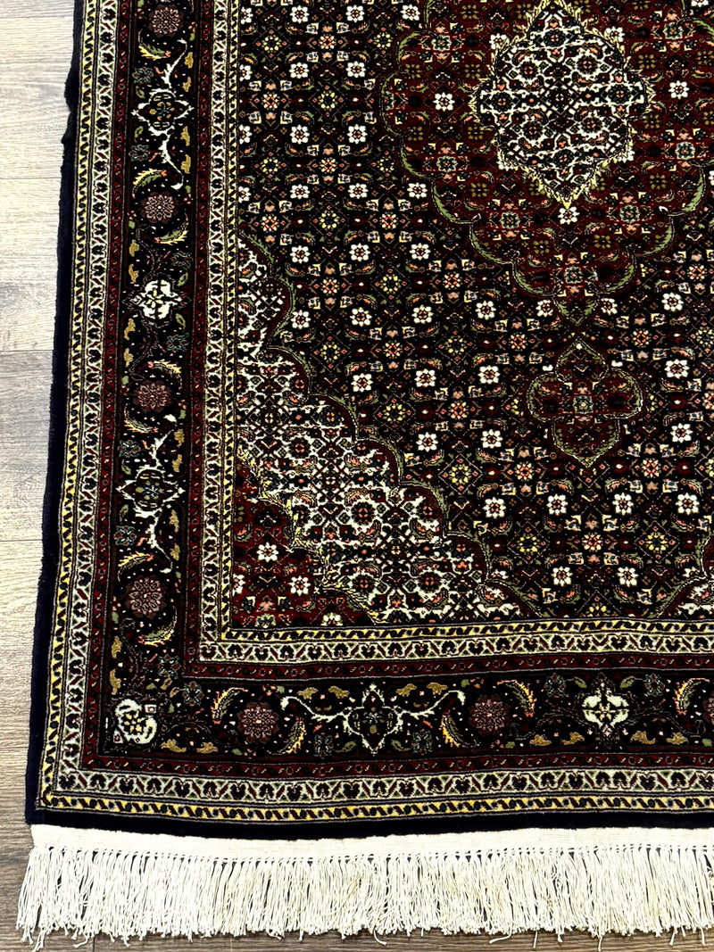 Persian Tabriz Rug 3x5, Wool on Silk Foundation, Very Fine 550 KPSI, Dark Navy Blue by Jewel Rugs