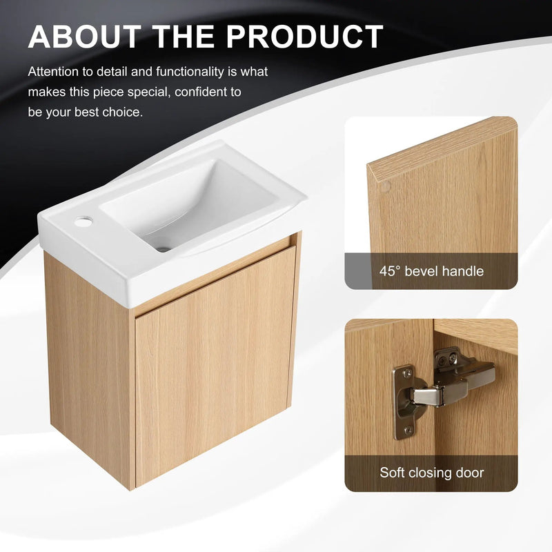 Modern Bathroom Vanity With Ceramic Basin, Wall Mounted Floating Sink Combo, Storage Cabinet by Unique Piece Furniture