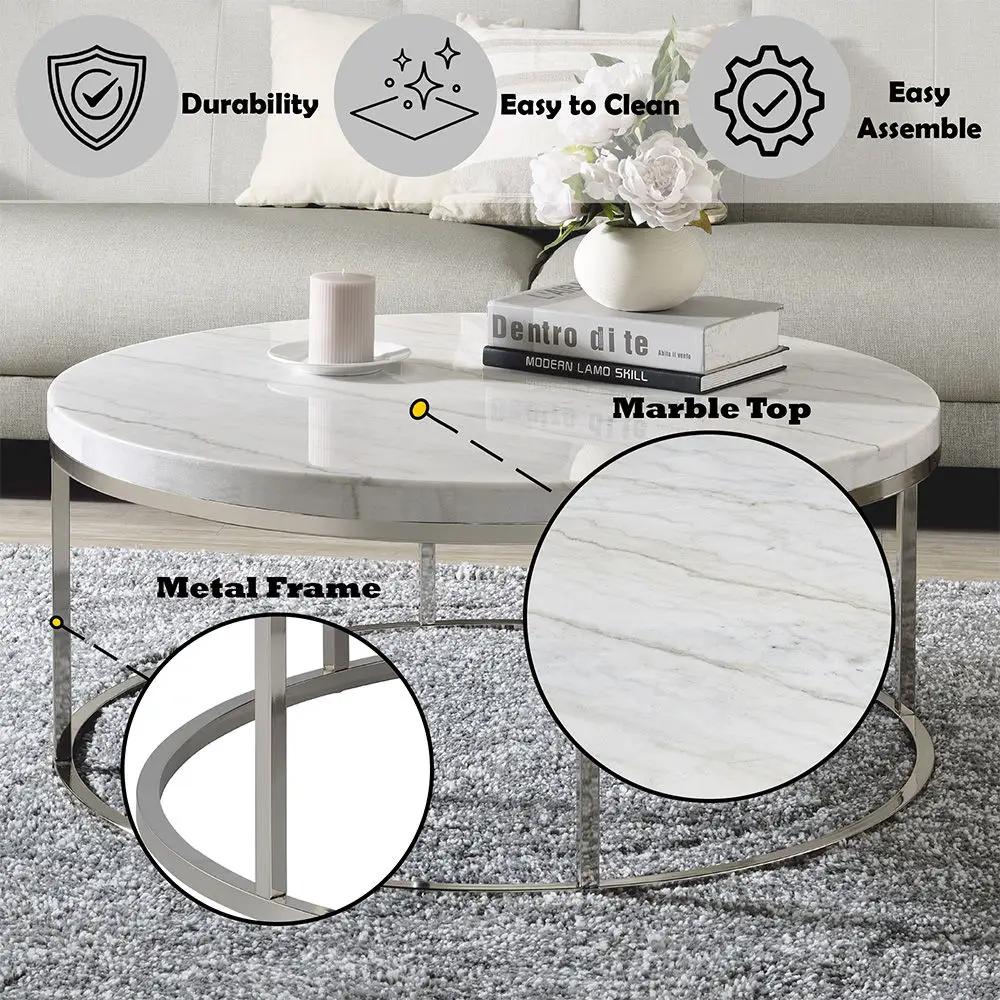 Zaidee - Coffee Table With Marble - Marble Top & Nickel by Unique Piece Furniture