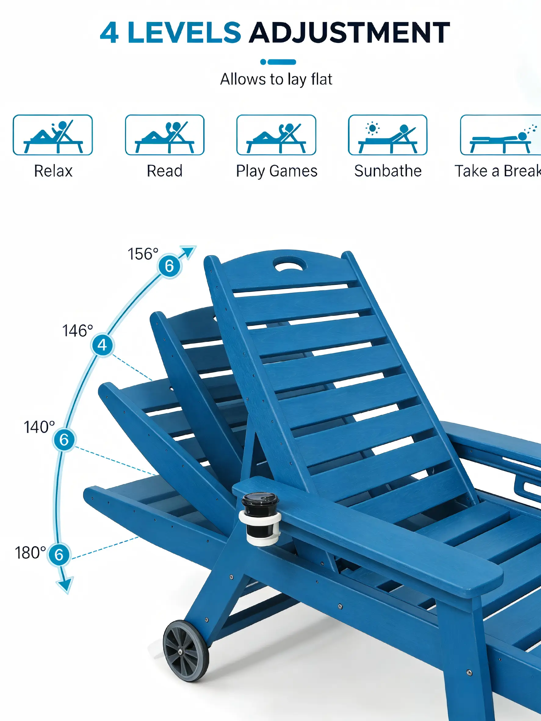 HDPE Chaise Lounge Chair Outdoor with Adjustable Backrest by HouseOfZazla