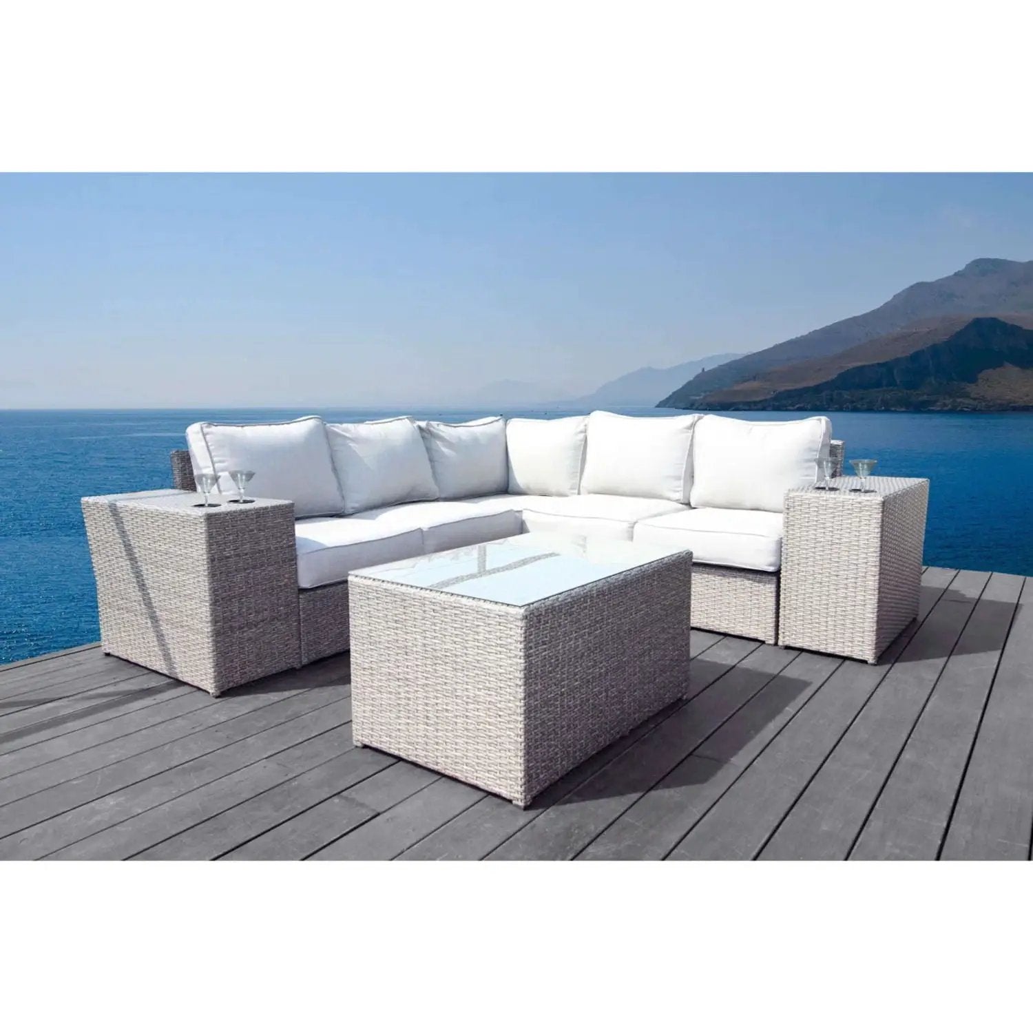 Outdoor Wicker Sectional With Weather Resistant Cushions And Table by HouseOfZazla