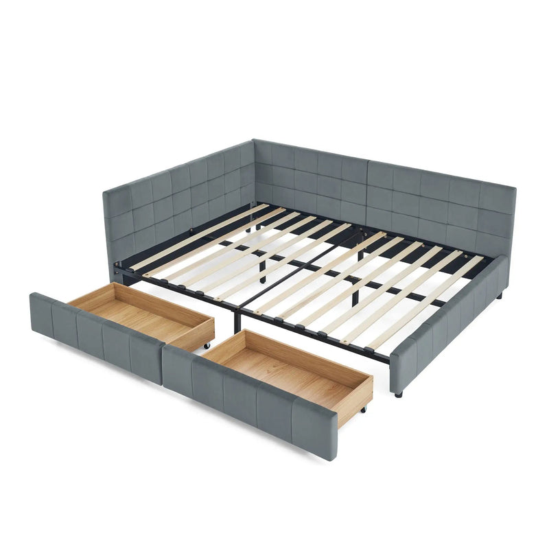 Mid-Century Storage Upholstered Tufted Bed Frame With Backrest And Armrests by Unique Piece Furniture