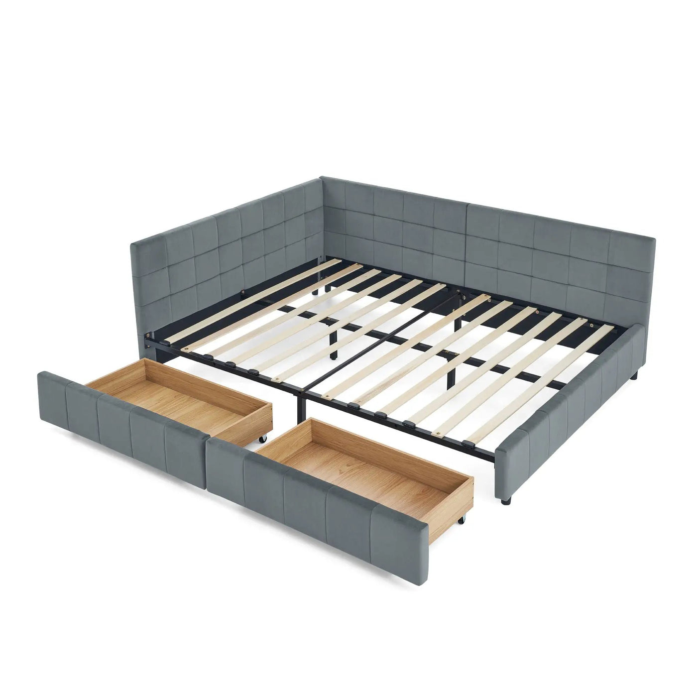 Mid-Century Storage Upholstered Tufted Bed Frame With Backrest And Armrests by HouseOfZazla