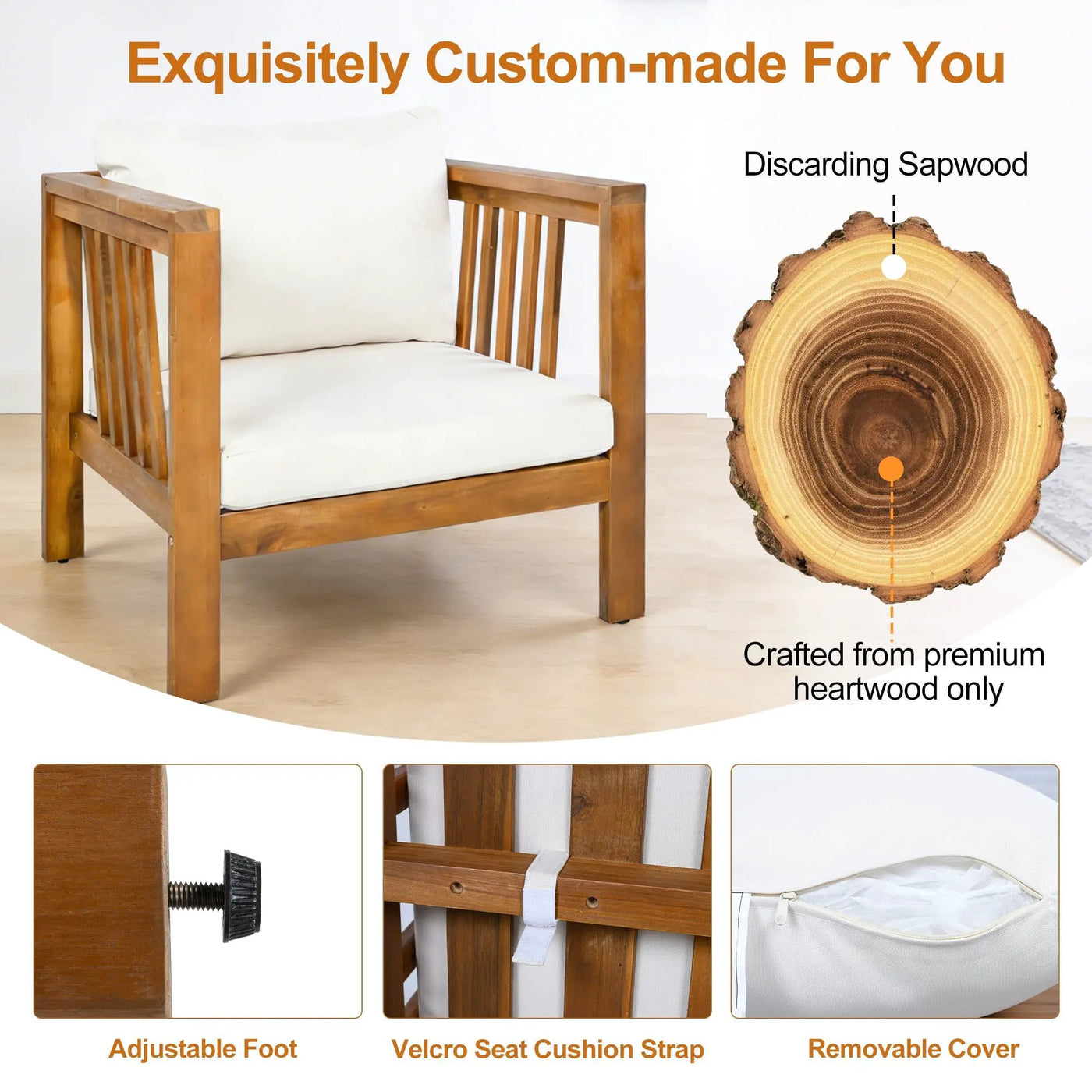 Outdoor Acacia Wood Club Chair with Modern Square Arms by HouseOfZazla