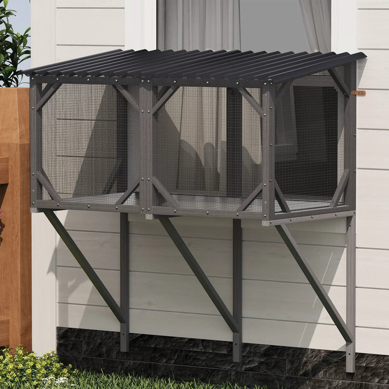 Premium Cat Window Box With Bug Proof Net For Large Indoor Cats Spruce Wood & Polyester - Antique Gray by HouseOfZazla