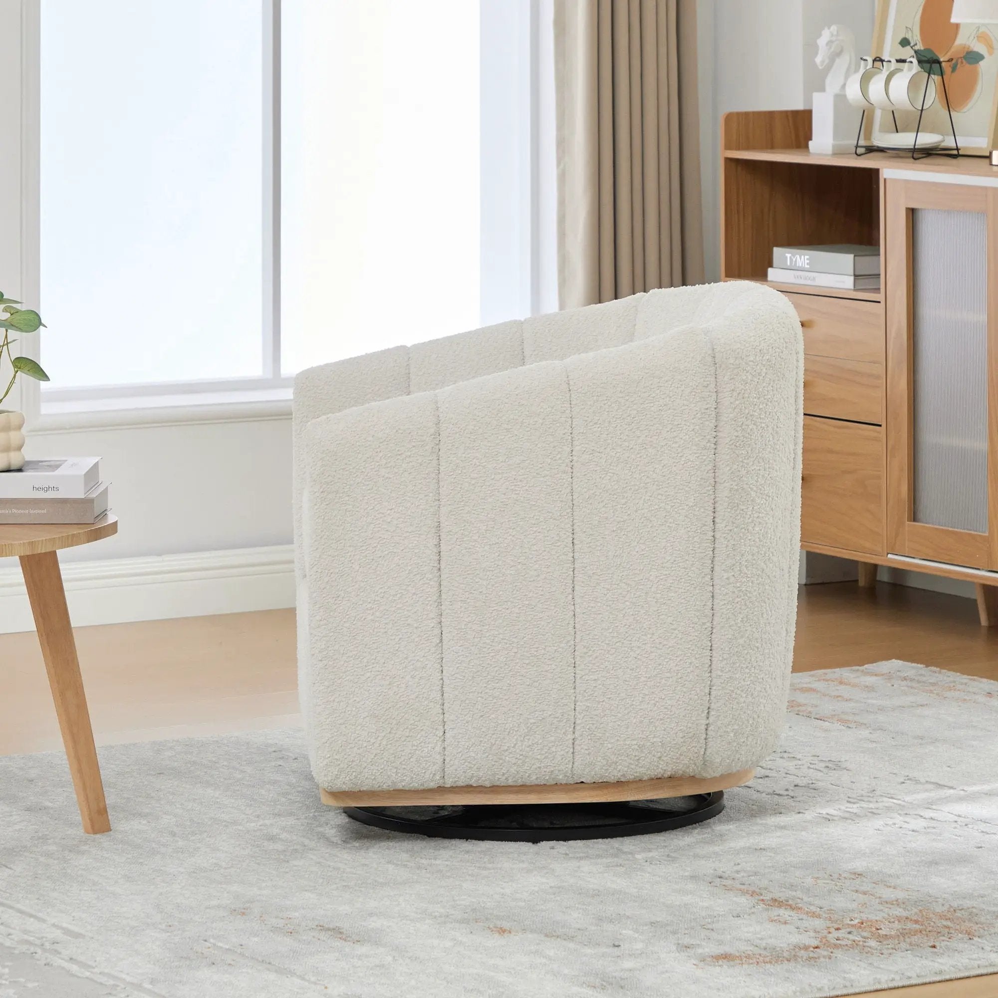 360 Degrees Swivel Upholstered Barrel Armchair For Living Room - Ivory by HouseOfZazla