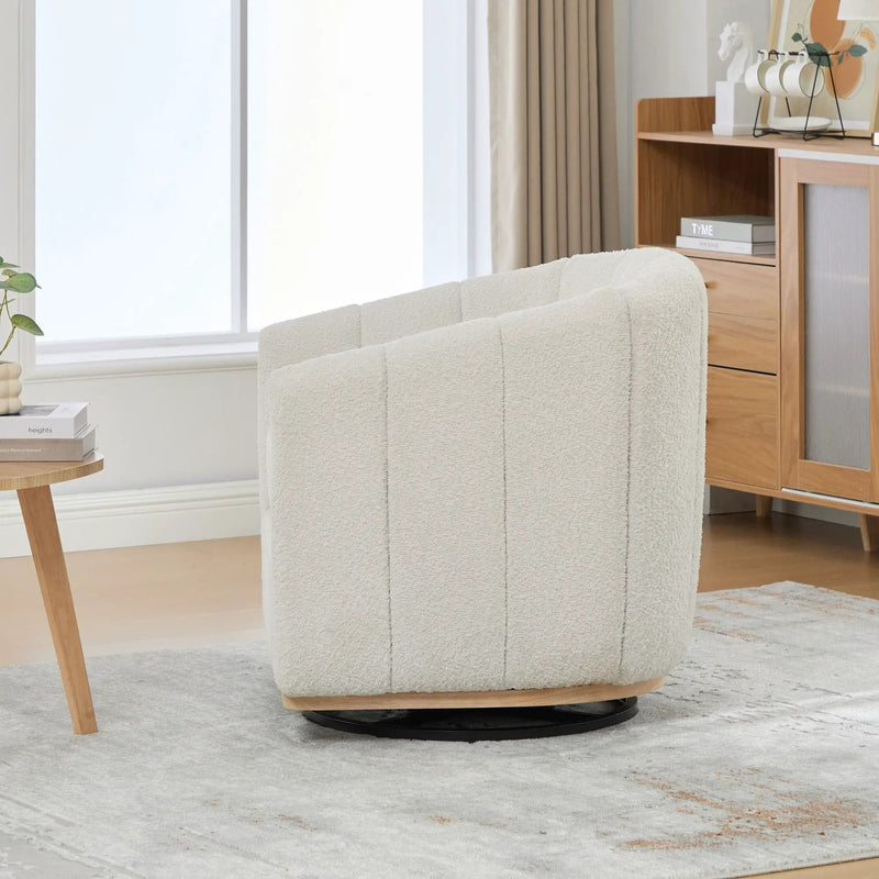 360 Degrees Swivel Upholstered Barrel Armchair For Living Room - Ivory by Unique Piece Furniture