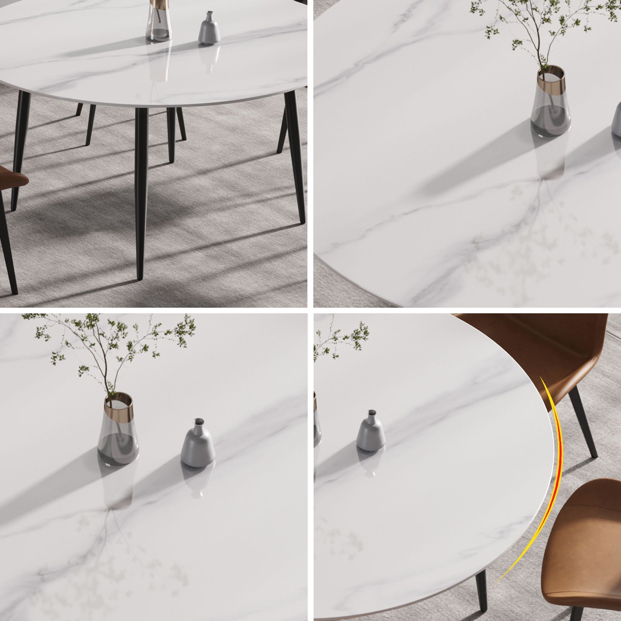 Modern Man-Made Stone Round Metal Dining Table-Position For 6 People by HouseOfZazla