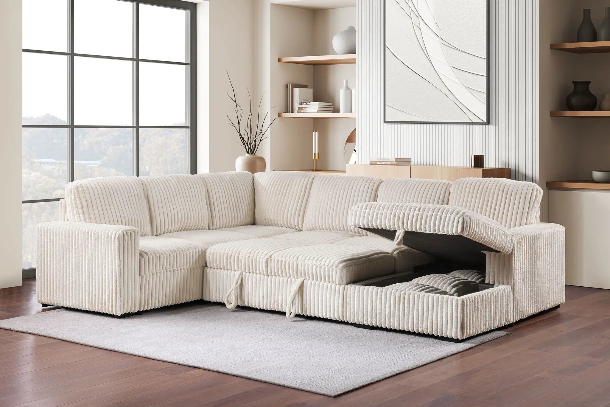 Devonshire Sleeper Sectional Sofa Storage Chaise Camel by Unique Piece Furniture