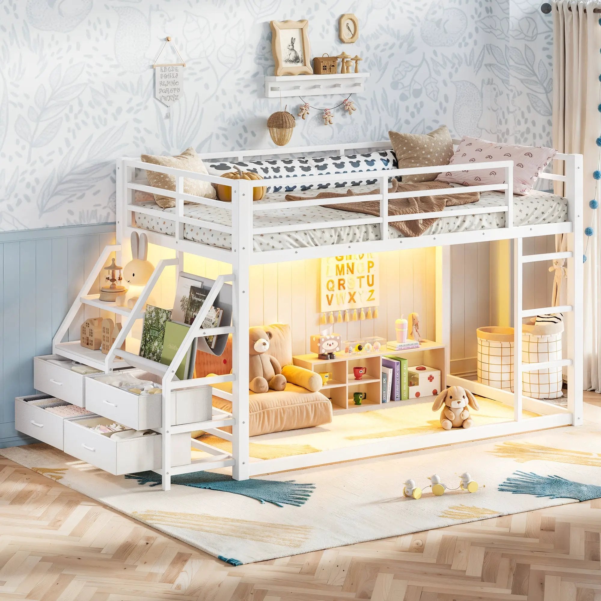 Twin Over Twin Bunk Bed with Storage Shelves and Drawers by HouseOfZazla