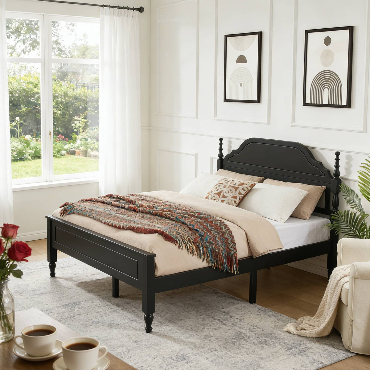 Elegant Bedroom Centerpiece Queen Bed with Padded Headboard Insert, photo 3 of 9