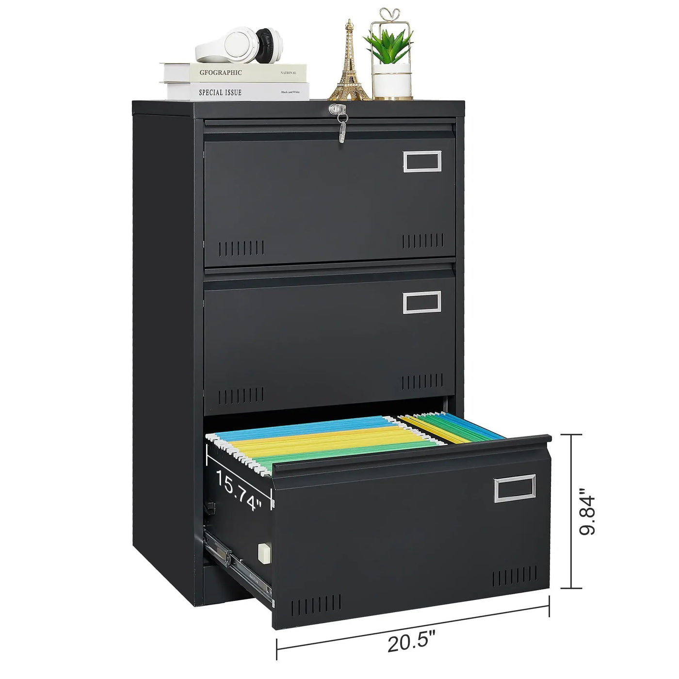 Filing Cabinet Lateral File Cabinet 3 Drawer, Locking Metal File Cabinets Three Drawer, Office Filing Cabinet With Lock Drawers For Home Office by HouseOfZazla