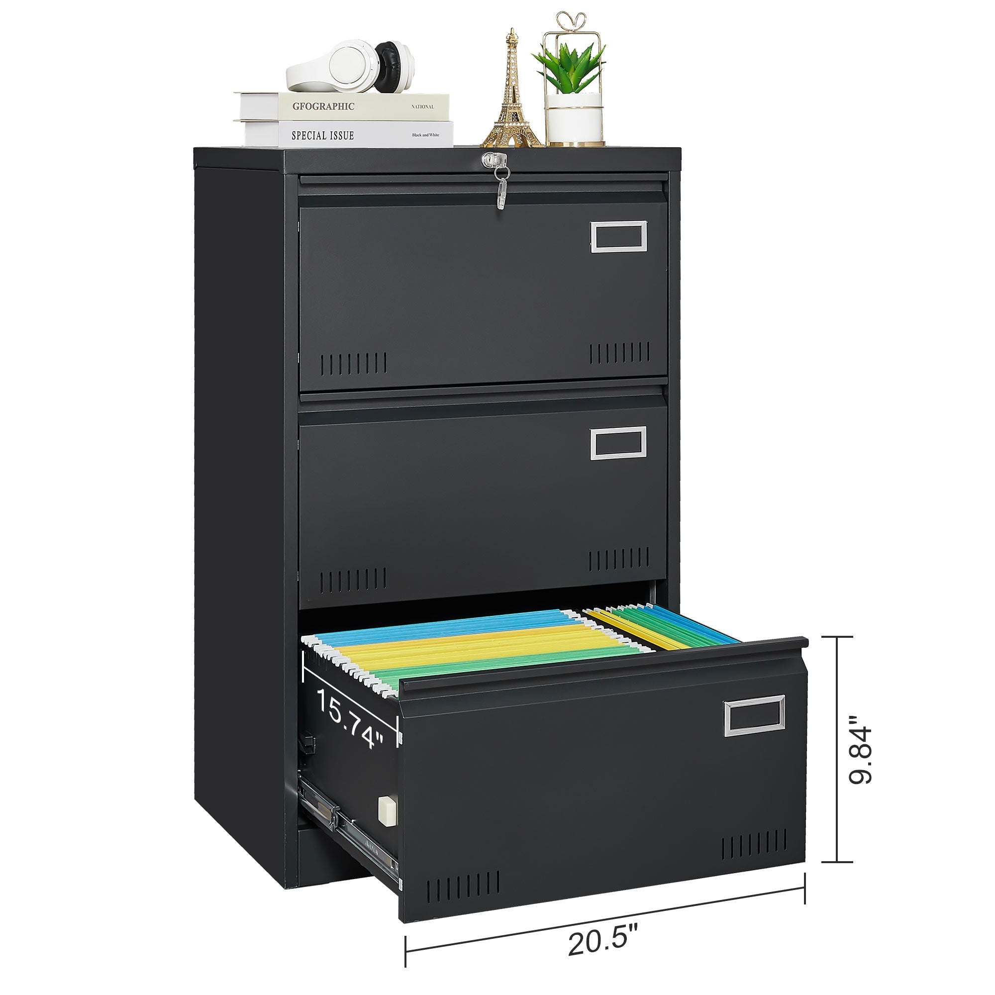 Filing Cabinet Lateral File Cabinet 3 Drawer, Locking Metal File Cabinets Three Drawer, Office Filing Cabinet With Lock Drawers For Home Office by Unique Piece Furniture