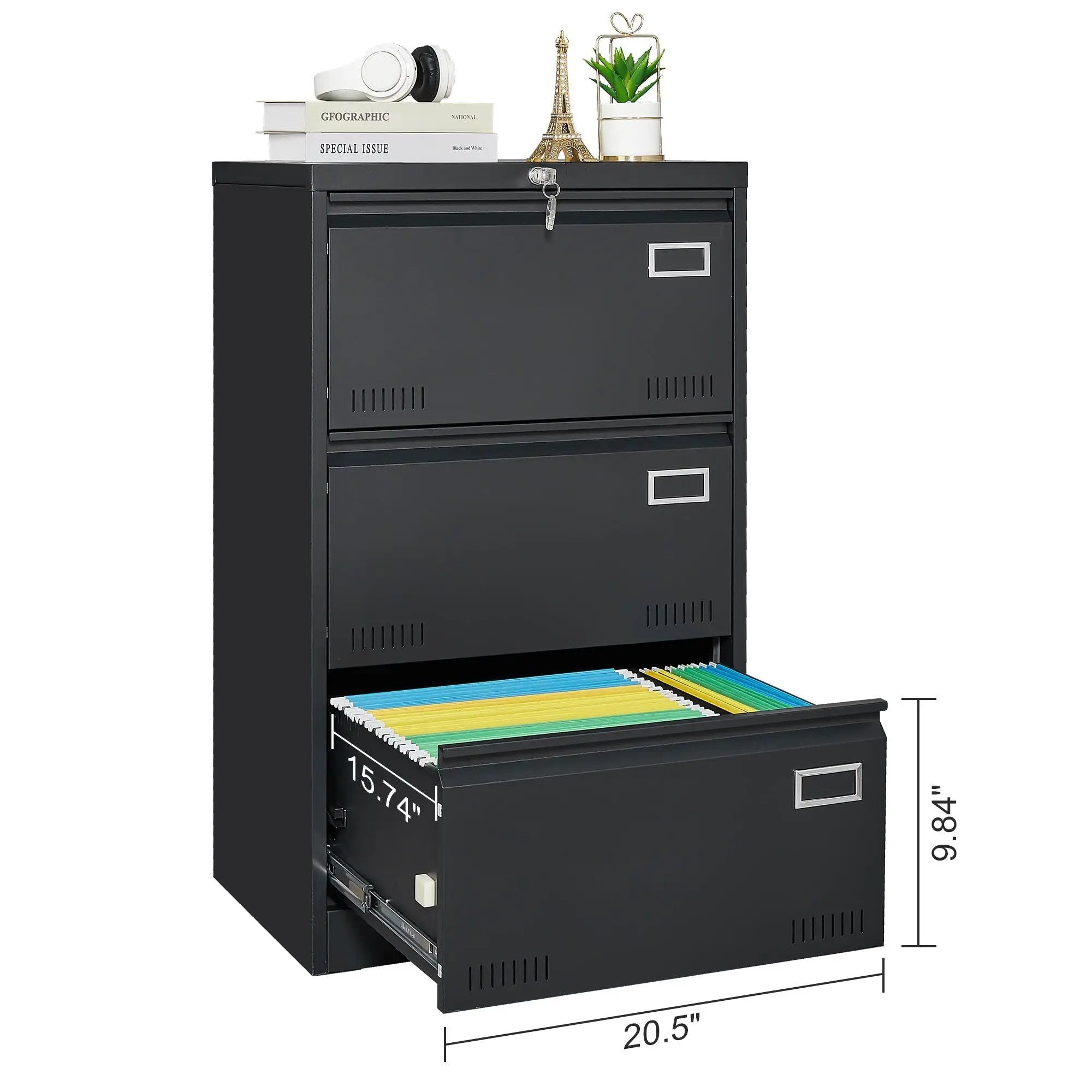Filing Cabinet Lateral File Cabinet 3 Drawer, Locking Metal File Cabinets Three Drawer, Office Filing Cabinet With Lock Drawers For Home Office by HouseOfZazla