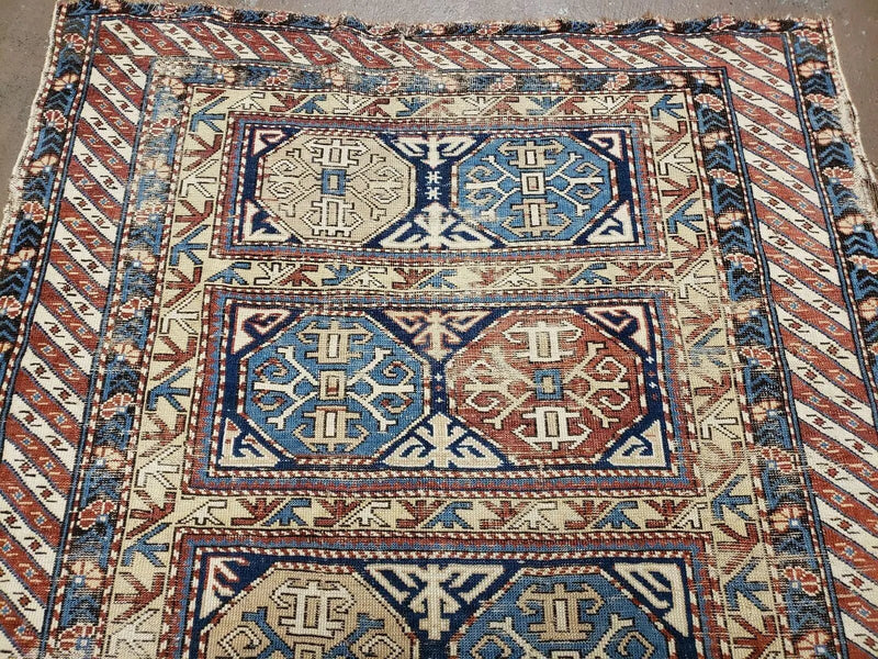 Antique Caucasian Rug 3x5, Shirvan Kazak Tribal Carpet by Jewel Rugs