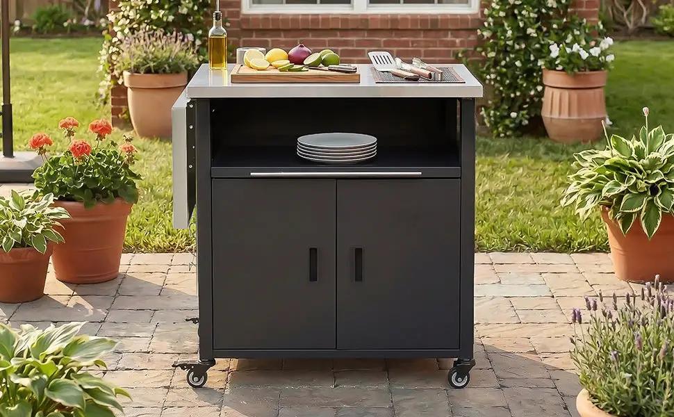 Foldable Outdoor Prep Station BBQ Cart Patio Dining Cart by HouseOfZazla