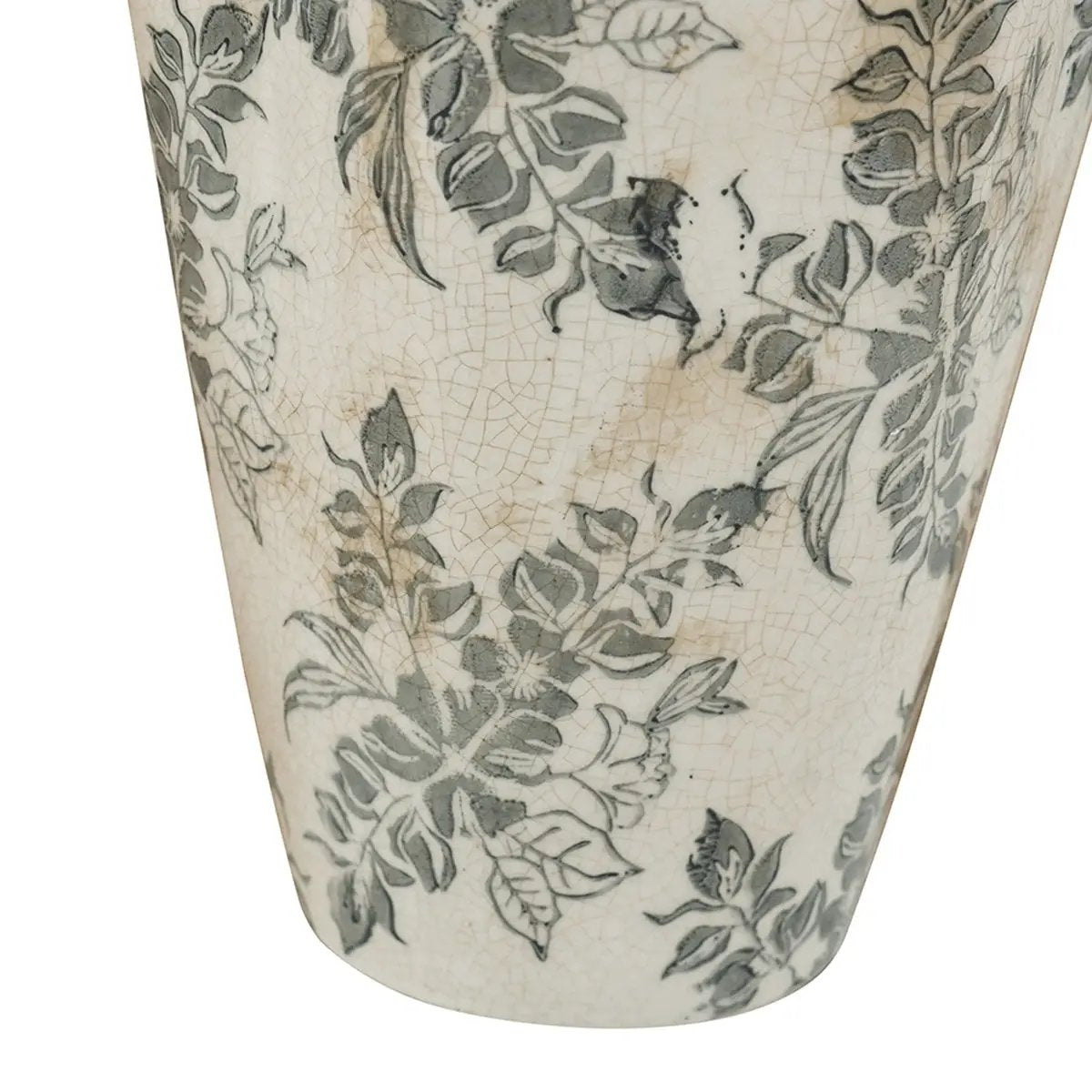 6.7x6.7x11.6' White Ceramic Accent Vase with Gray Floral Design by HouseOfZazla
