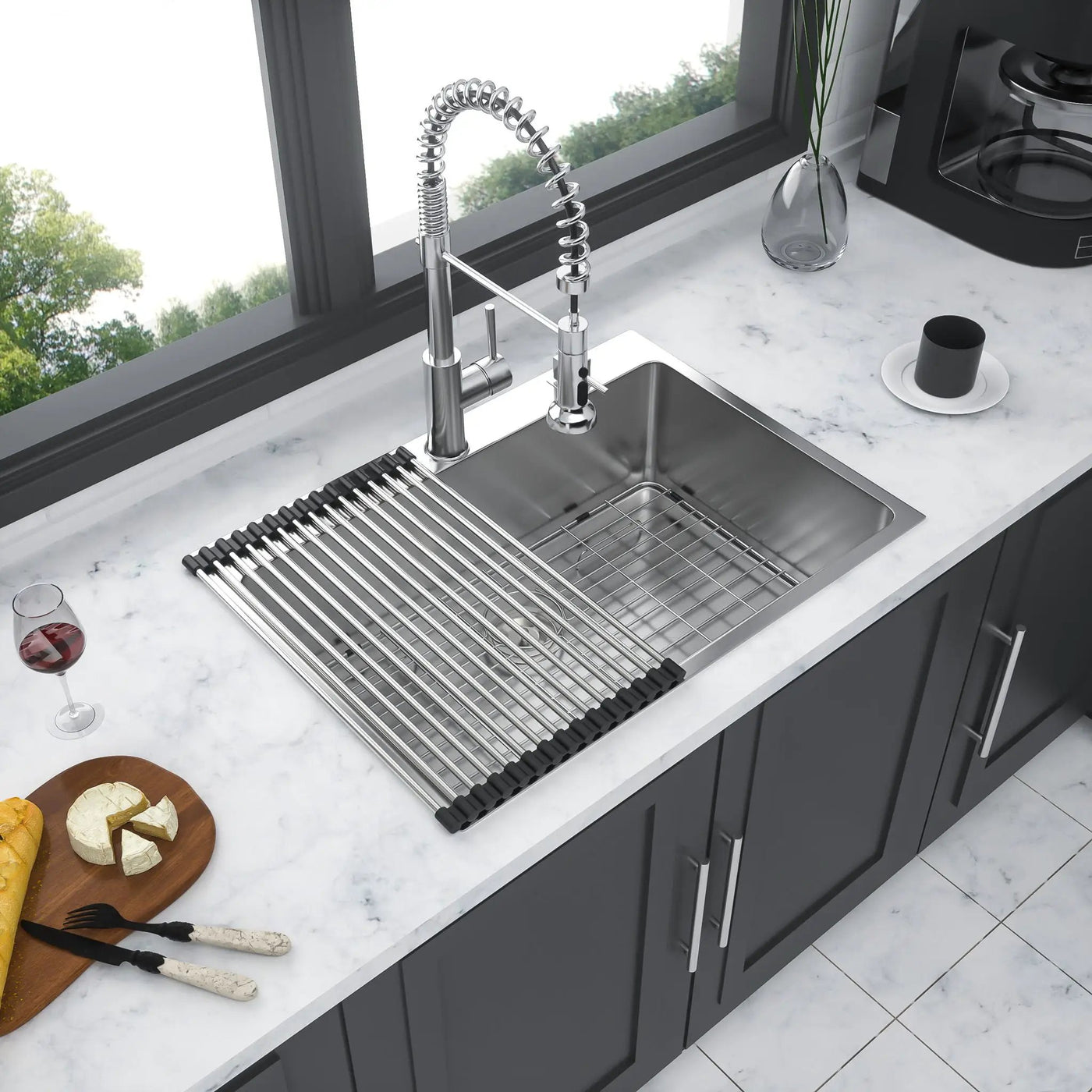 Drop In Kitchen Sink, 16 Gauge Stainless Steel, Single Bowl, Topmount Basin by HouseOfZazla