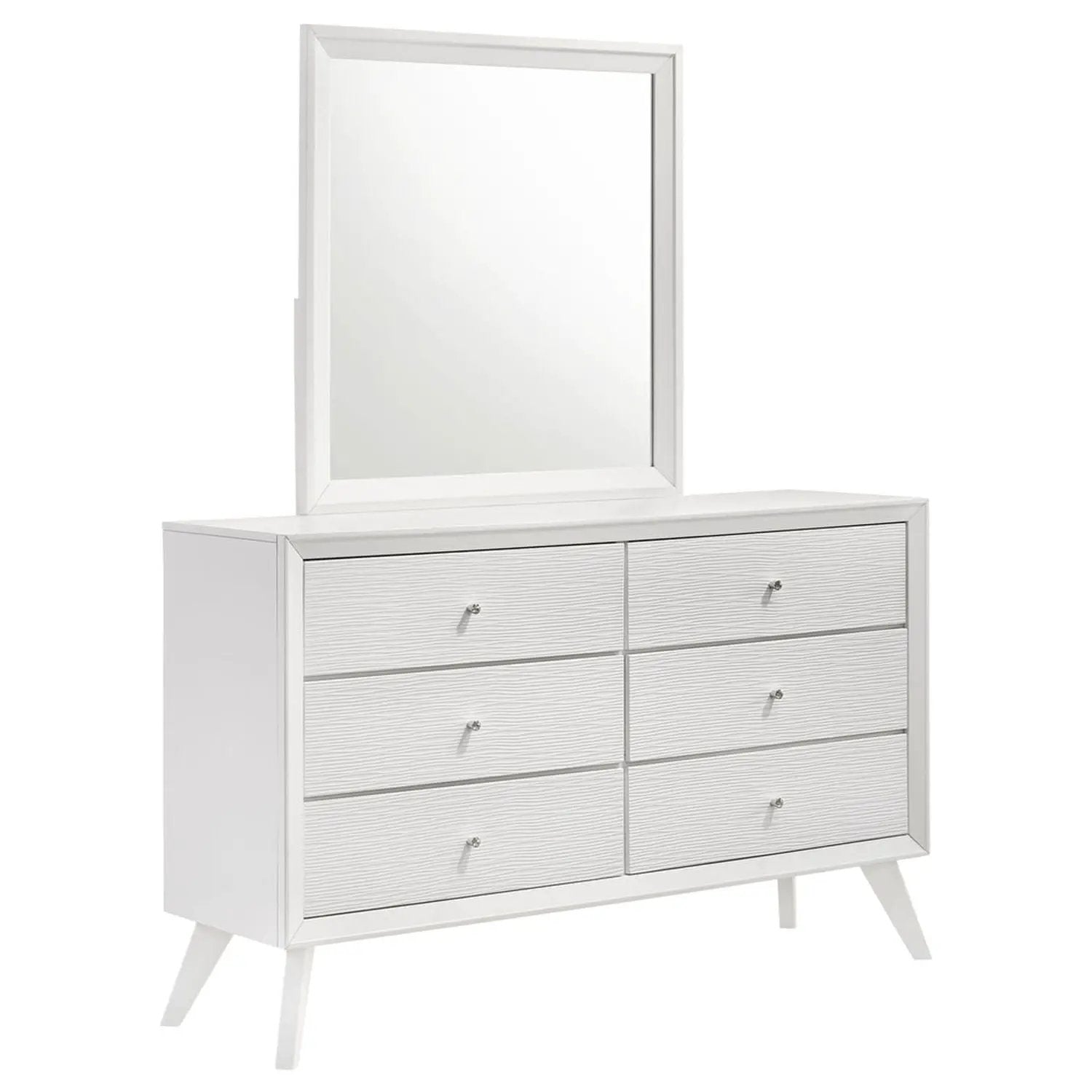 Dresser With Mirror, Angled Legs, Round Knobs - White by Unique Piece Furniture