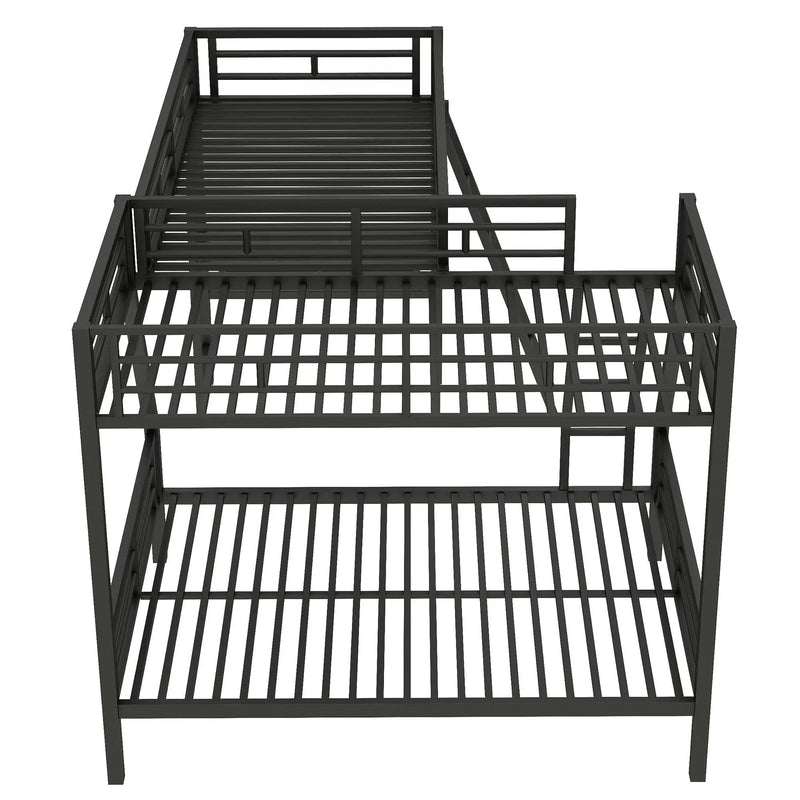 Twin Over Full Bunk Bed With Loft And Desk, L-Shaped Design For 3 Sleepers - Black by HouseOfZazla