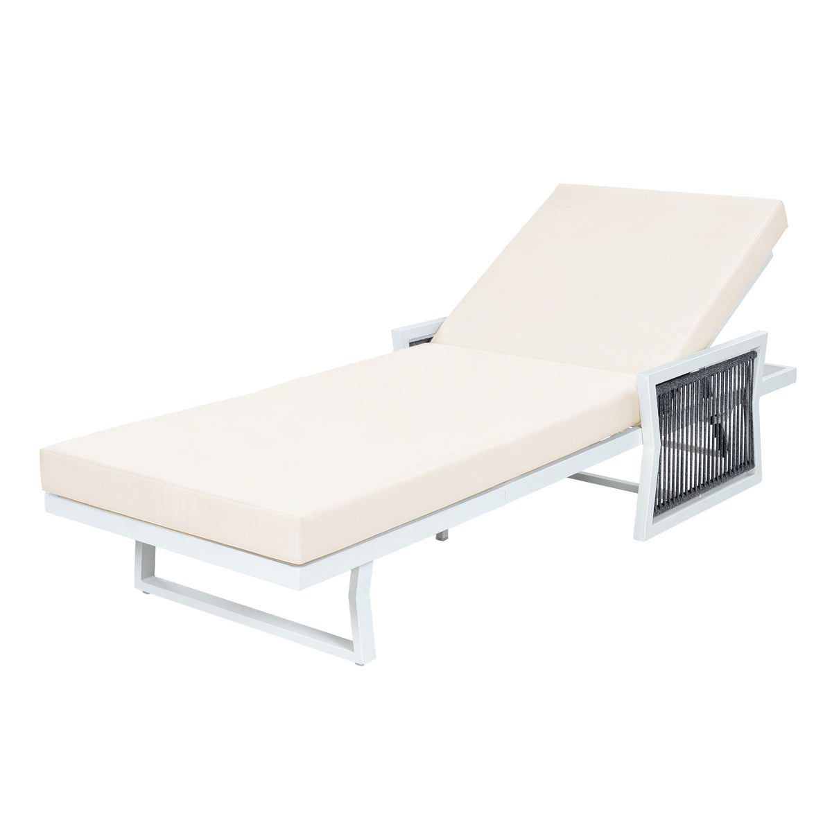 Modern White Iron Outdoor Chaise Lounger Set with Adjustable Backrest - White, photo 10 of 10