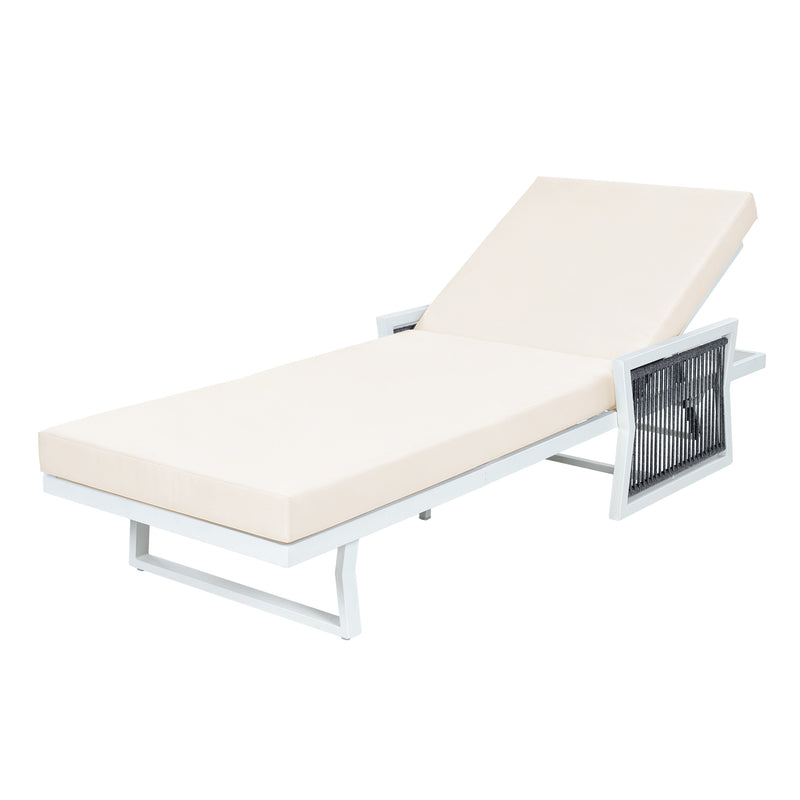 Modern White Iron Outdoor Chaise Lounger Set with Adjustable Backrest - White, photo 10 of 10