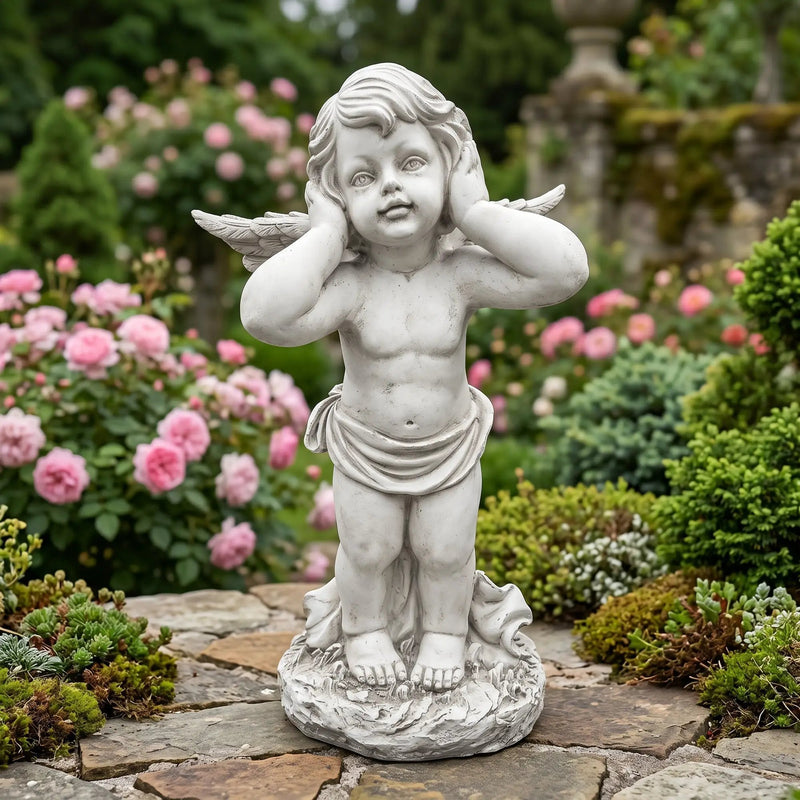 Winged Angel Covering Her Ears Resin Ornament by HouseOfZazla