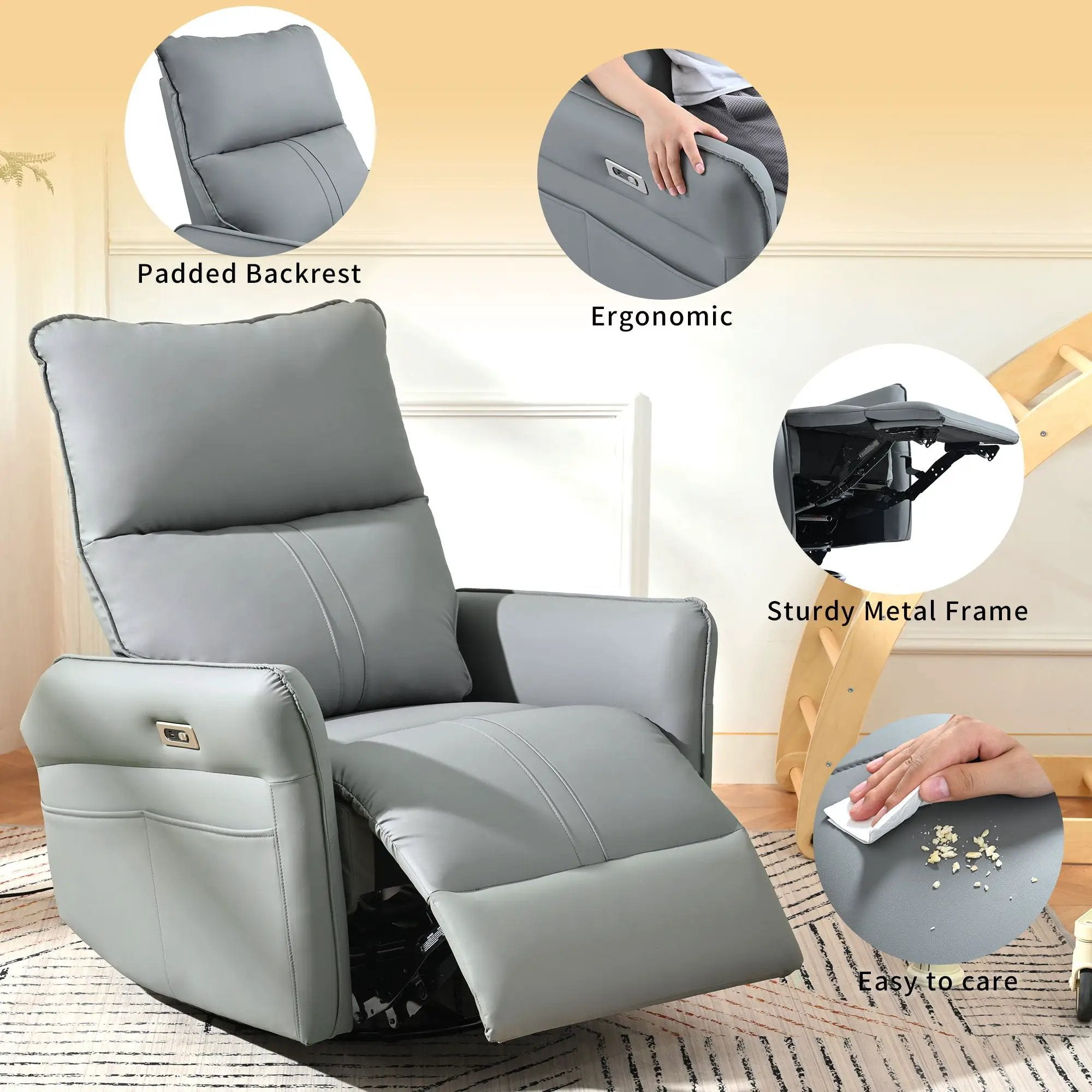 270° Power Swivel Rocker Glider Recliner Chair With USB Ports by HouseOfZazla