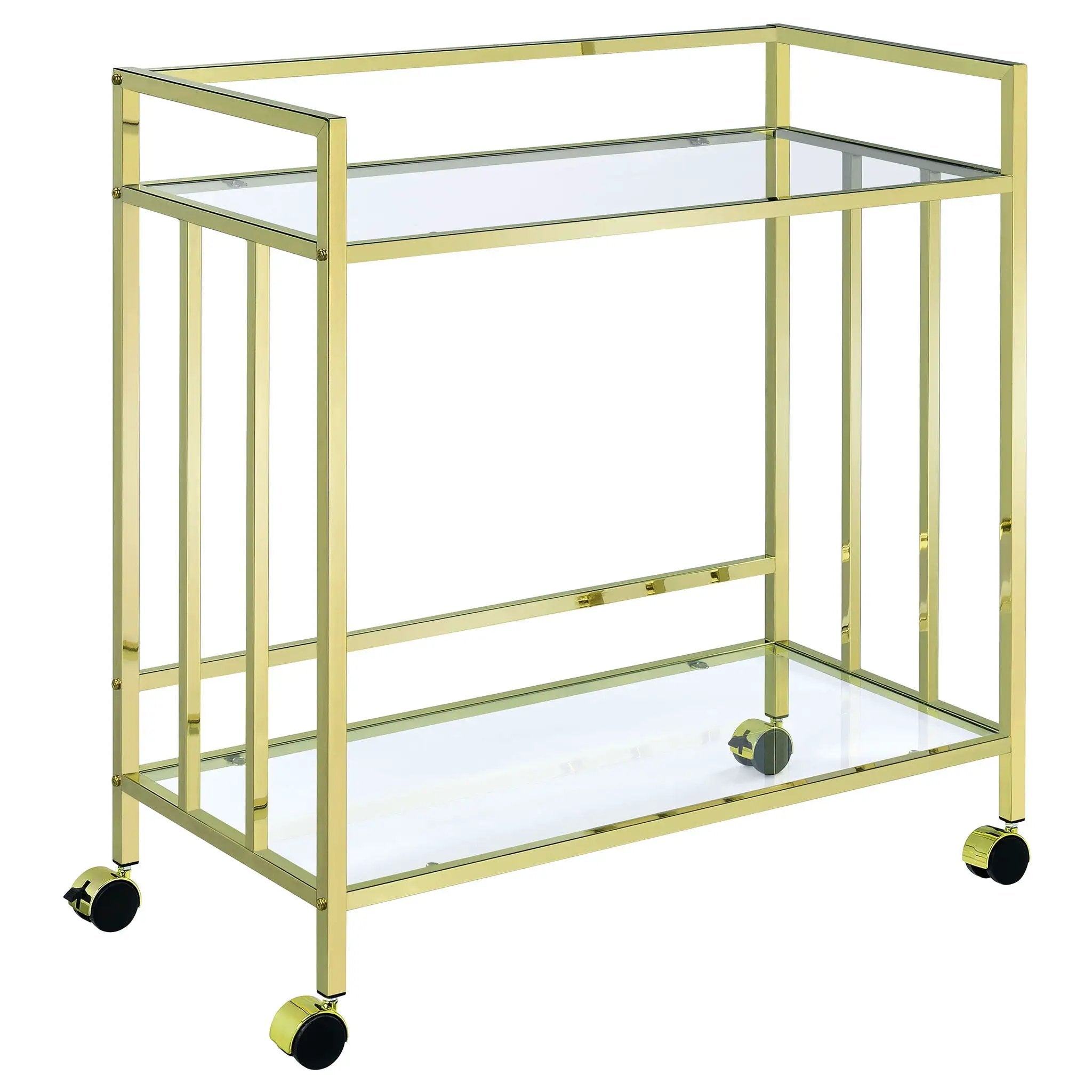 Cara 2-tier Rectangular Glass Shelf Metal Bar Cart Brass by Unique Piece Furniture