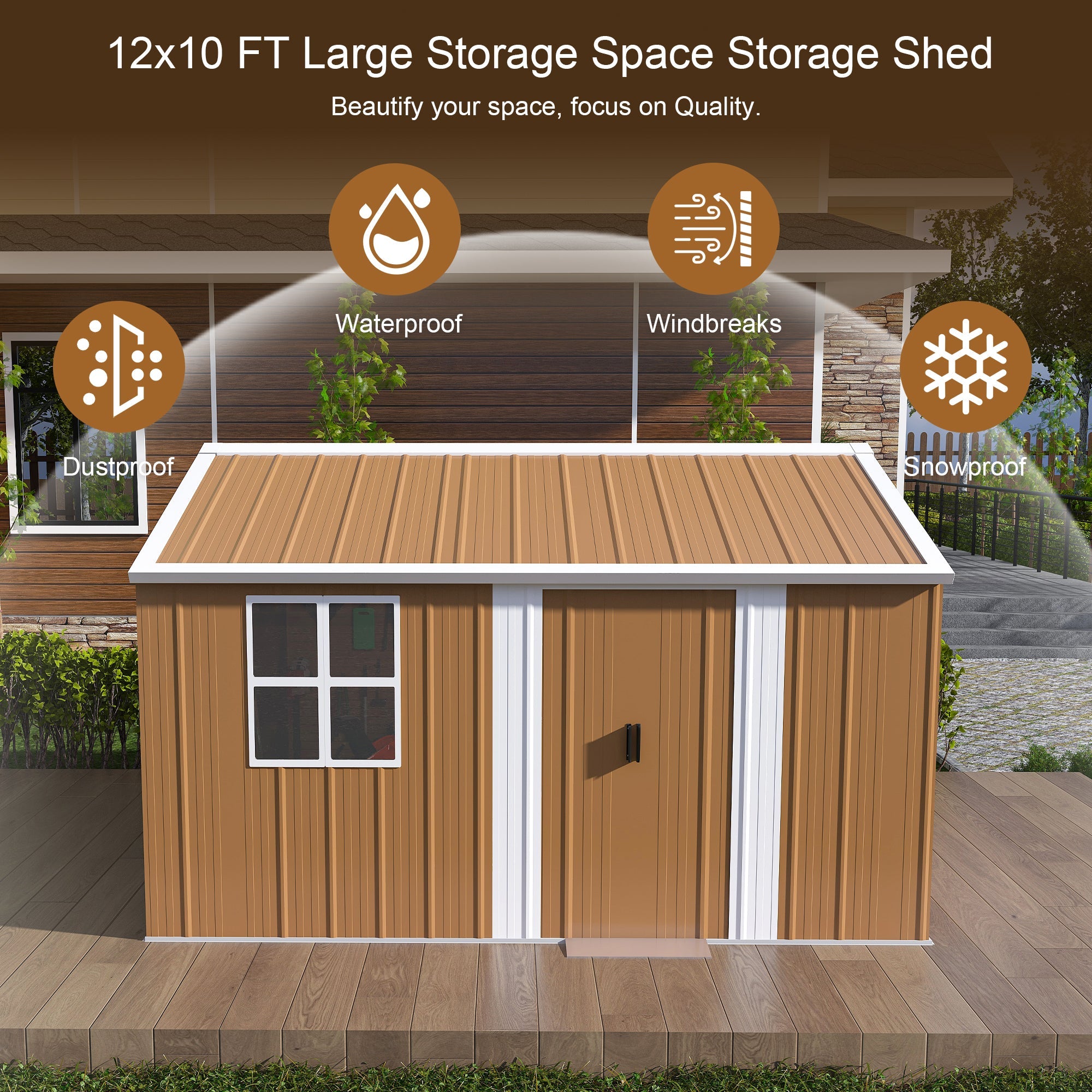 12x10 FT Heavy-Duty Metal Storage Shed with Lockable Door & Ventilation by HouseOfZazla