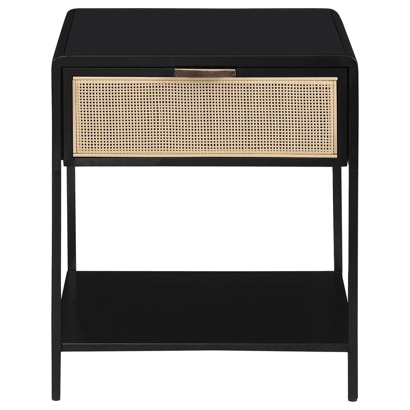 Amherst 1-drawer Radio Weave Cane Metal Bedside Table Black by Unique Piece Furniture