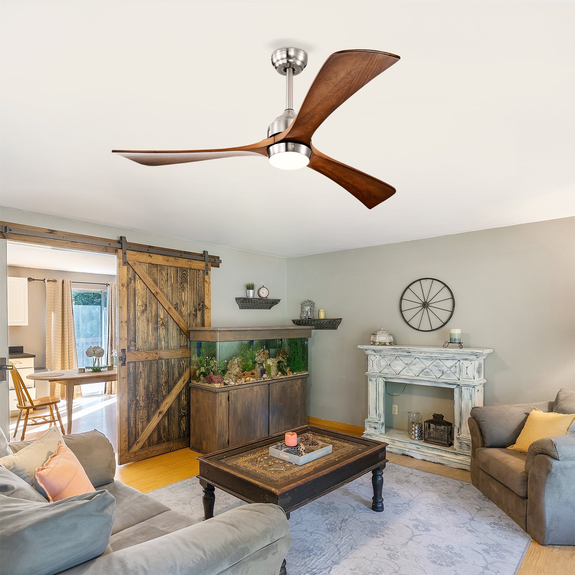 52" Solid Wood Blades Ceiling Fan with Lights and Remote Control by HouseOfZazla