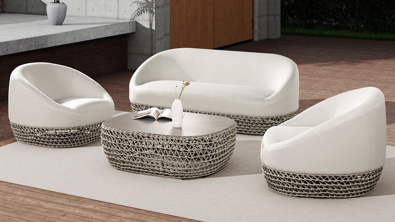 Willow - Oval Woven Patio Coffee Table, Wicker Frame by HouseOfZazla