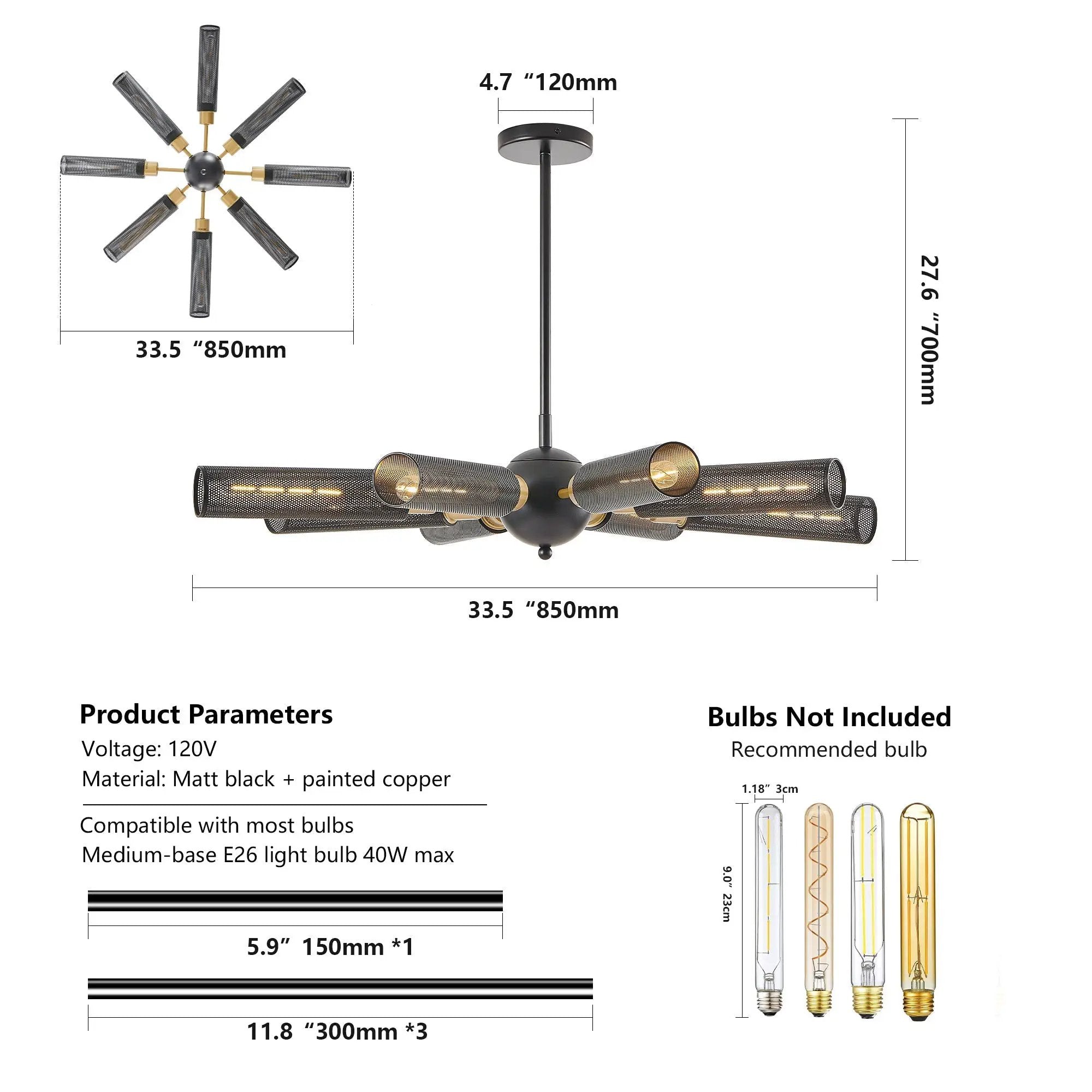 34' Modern Industrial Sputnik 8-Light Chandelier by HouseOfZazla