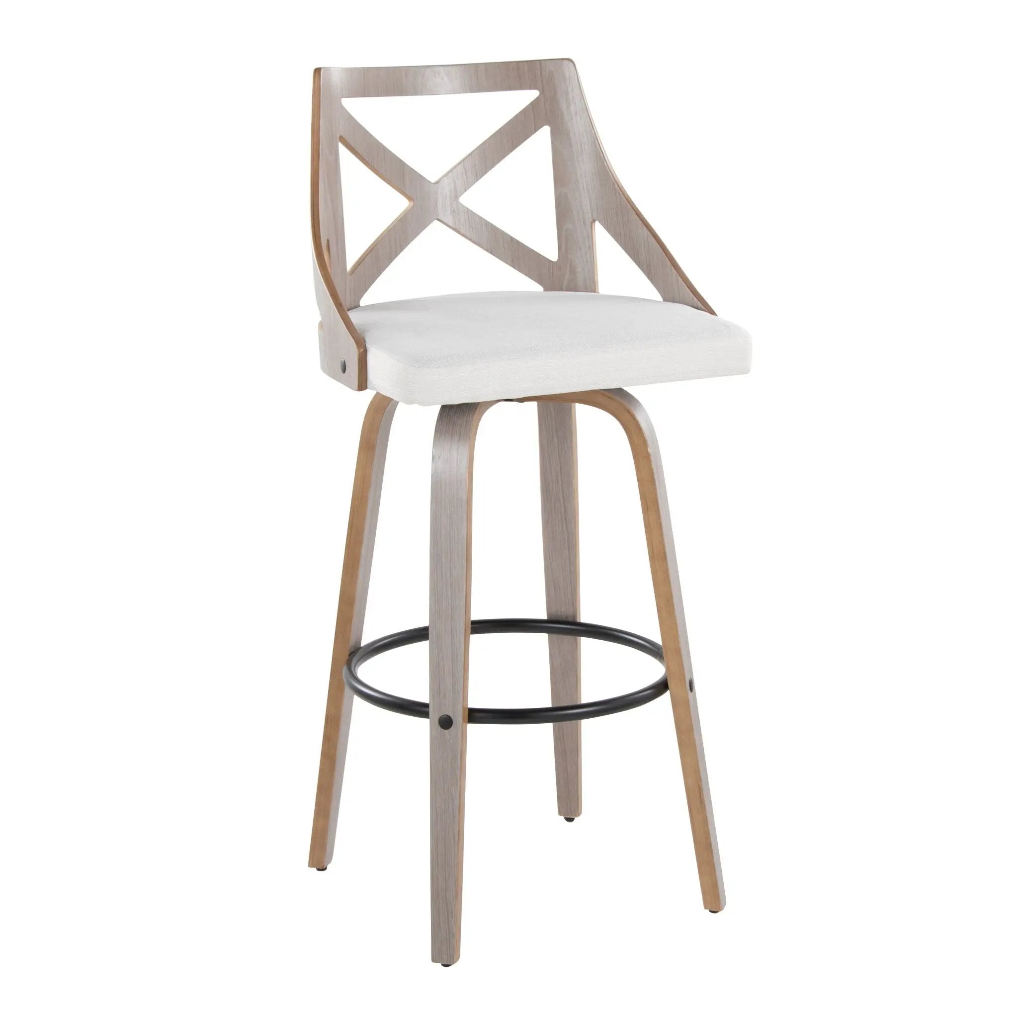 Charlotte - Farmhouse Fixed Height Barstool With Swivel & Round Footrest (Set of 2) - Light Gray / Cream by HouseOfZazla