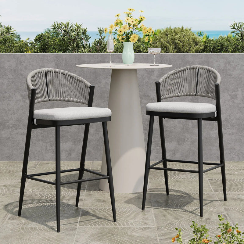 Outdoor Bar Height Metal Frame Counter Stools with Scallop-Shaped Backrest & Water-Resistant Cushions by HouseOfZazla
