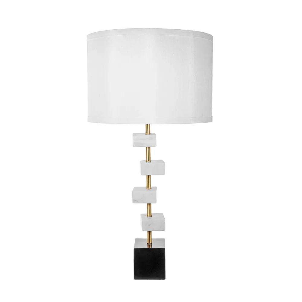 D15x30' Table Lamp with White Marble and Brass Frame by HouseOfZazla