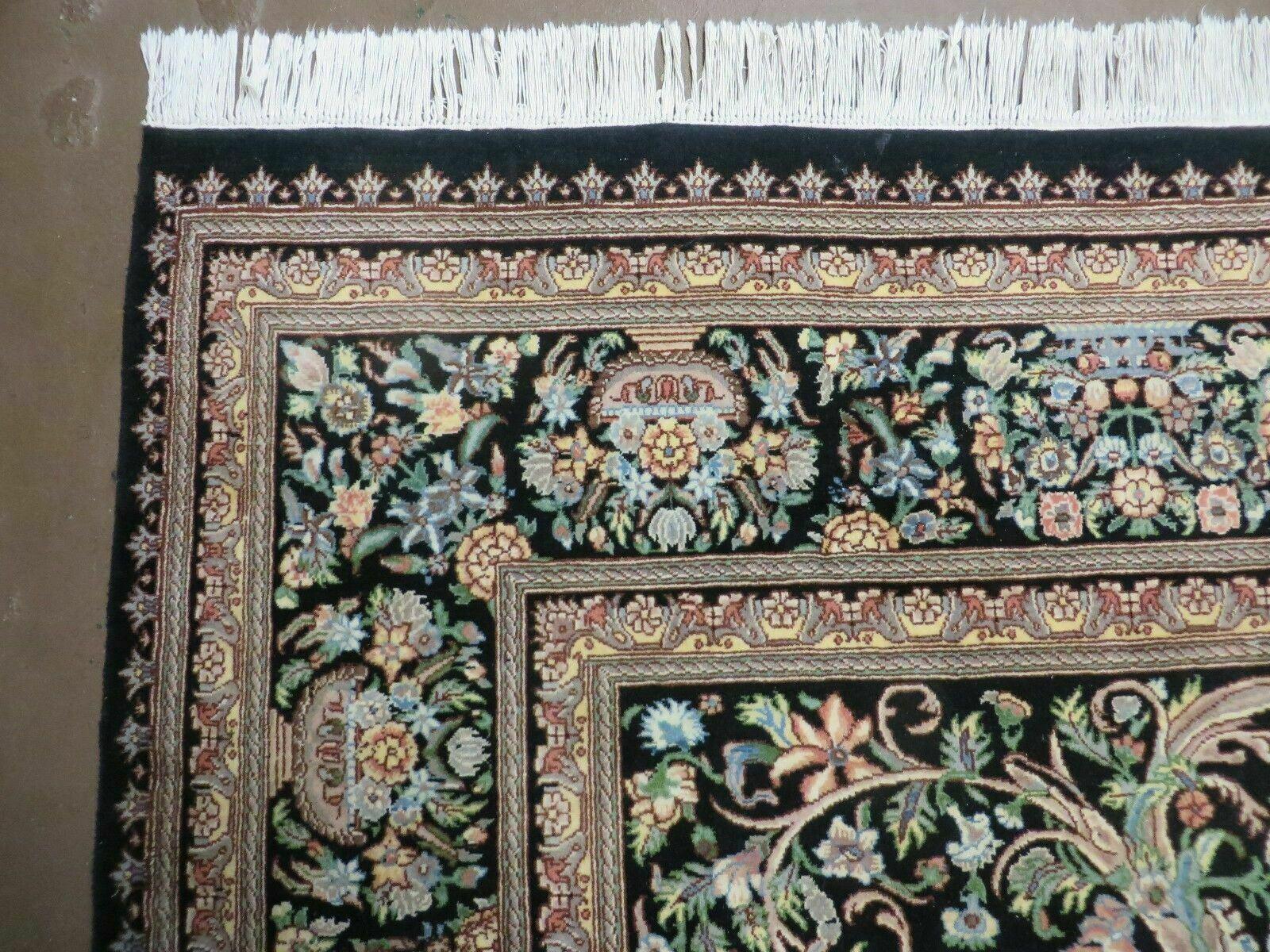 8' X 10' Vintage Handmade Pakistani Floral Wool Rug Black Nice by Jewel Rugs